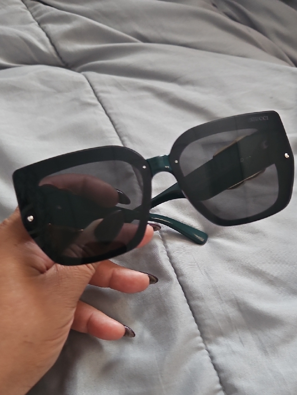 Women's Dark Green & Black Oversized Square Sunglasses